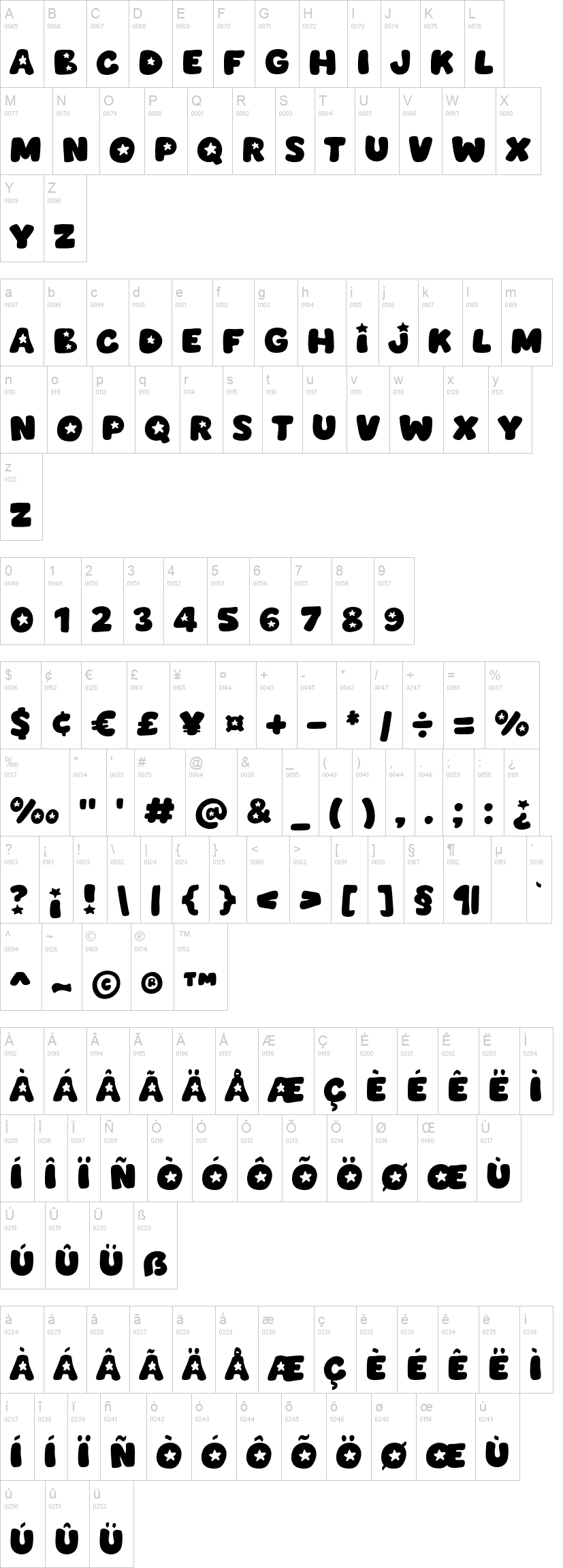 Singsong 字体字形表