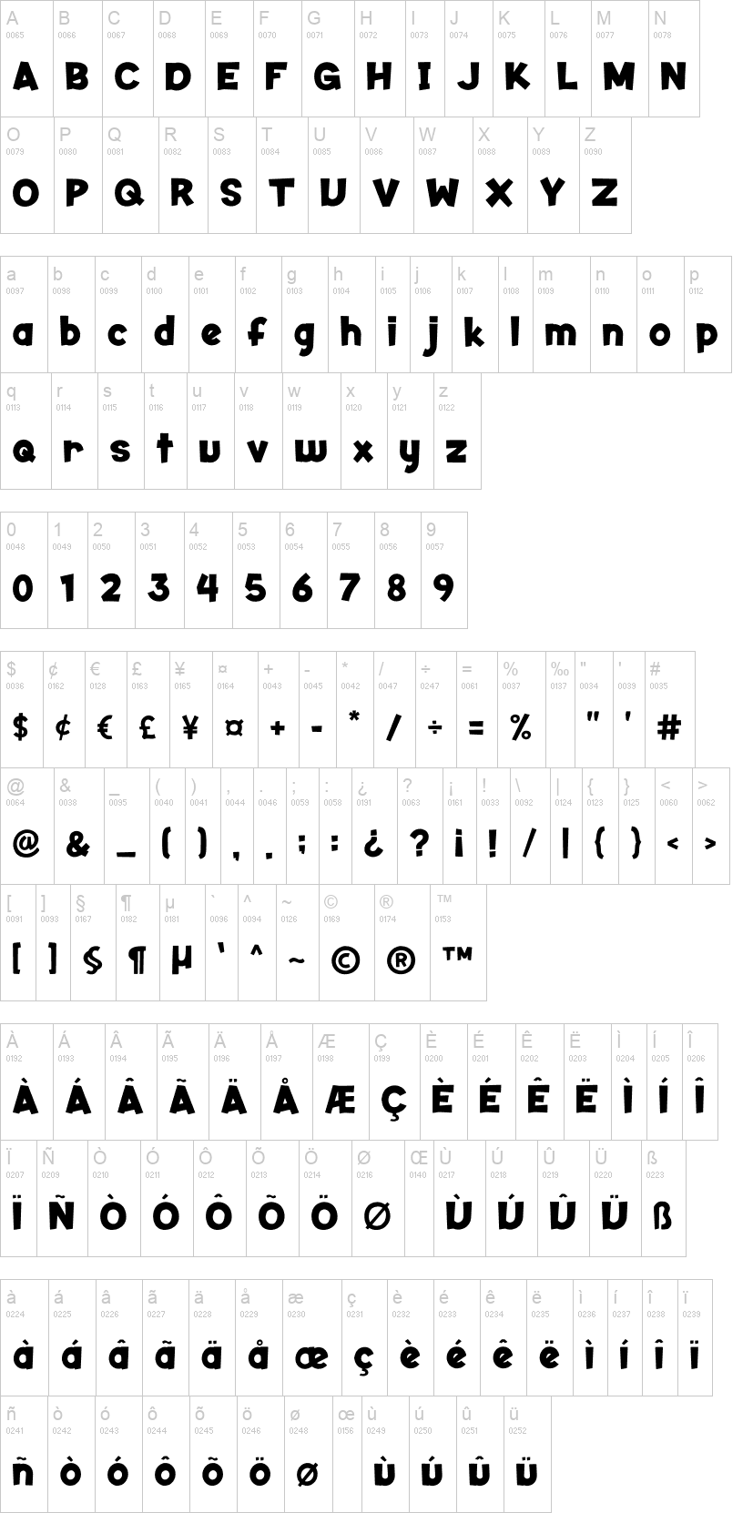 Snackid 字体字形表