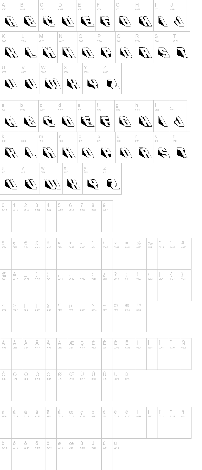 Snowboarding 字体字形表