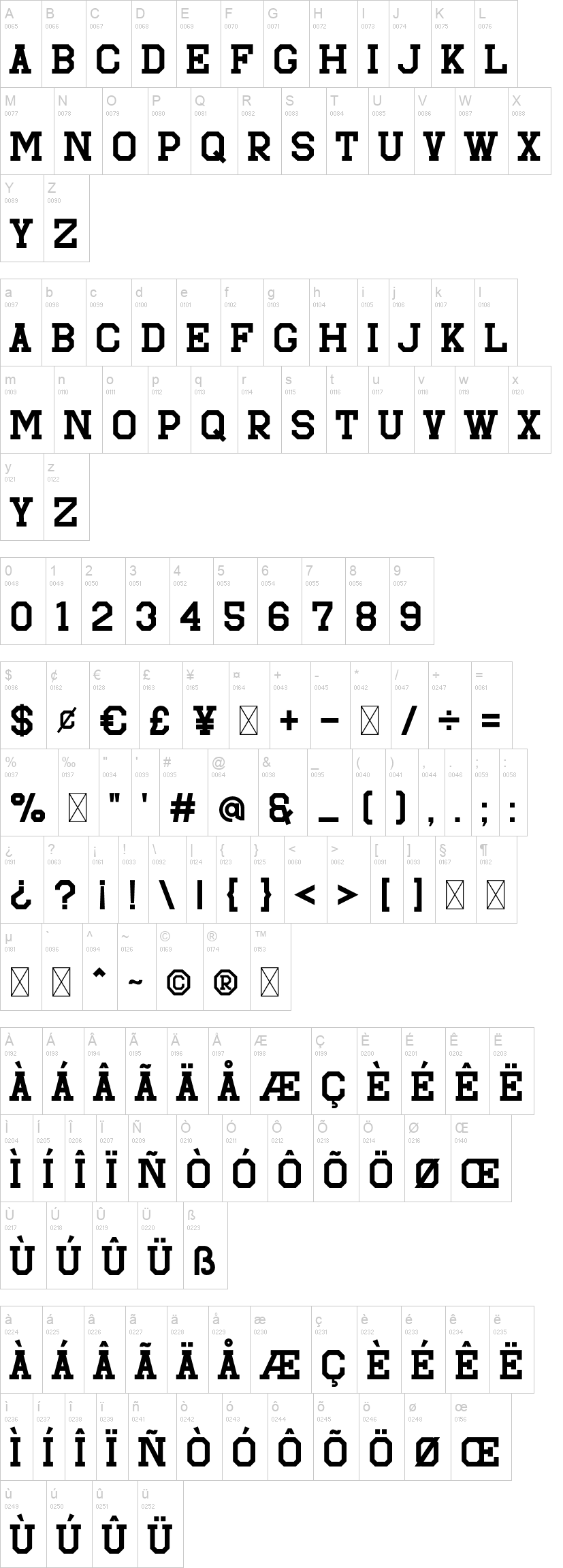 Sportfield Varsity 字体字形表