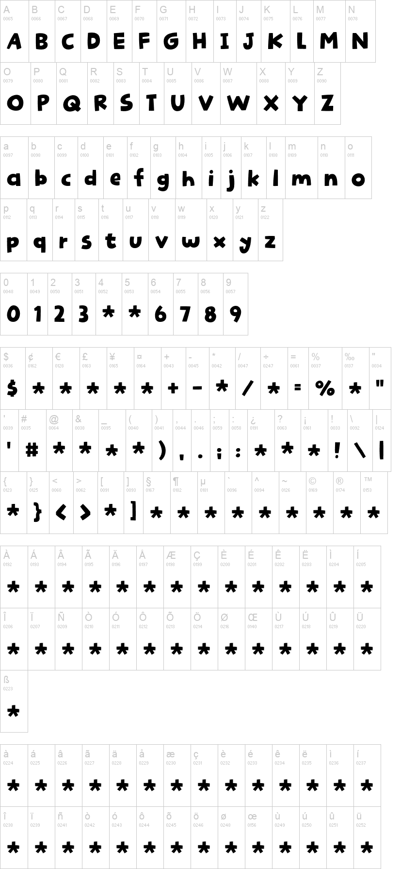 Spunky Piano 字体字形表