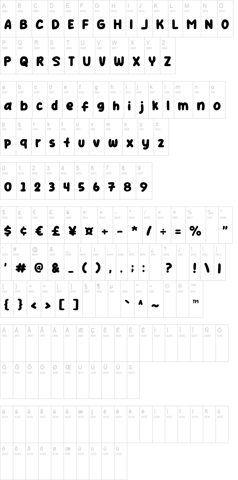 Star Cartoon 字体字形表