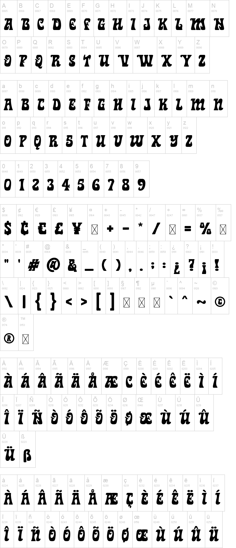Star Vintage 字体字形表