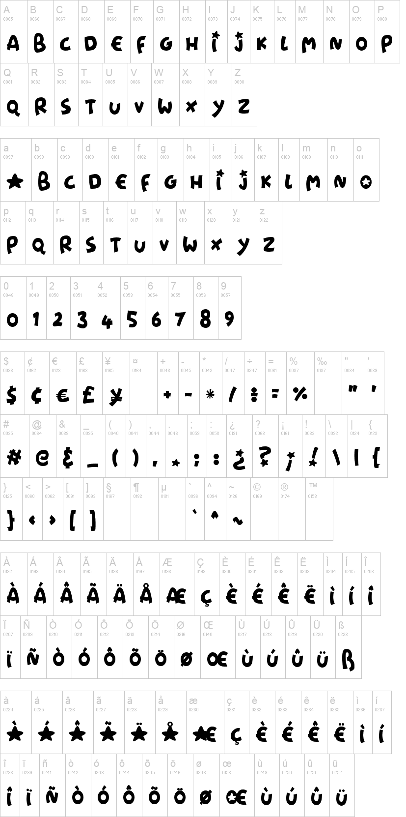 Starshines 字体字形表