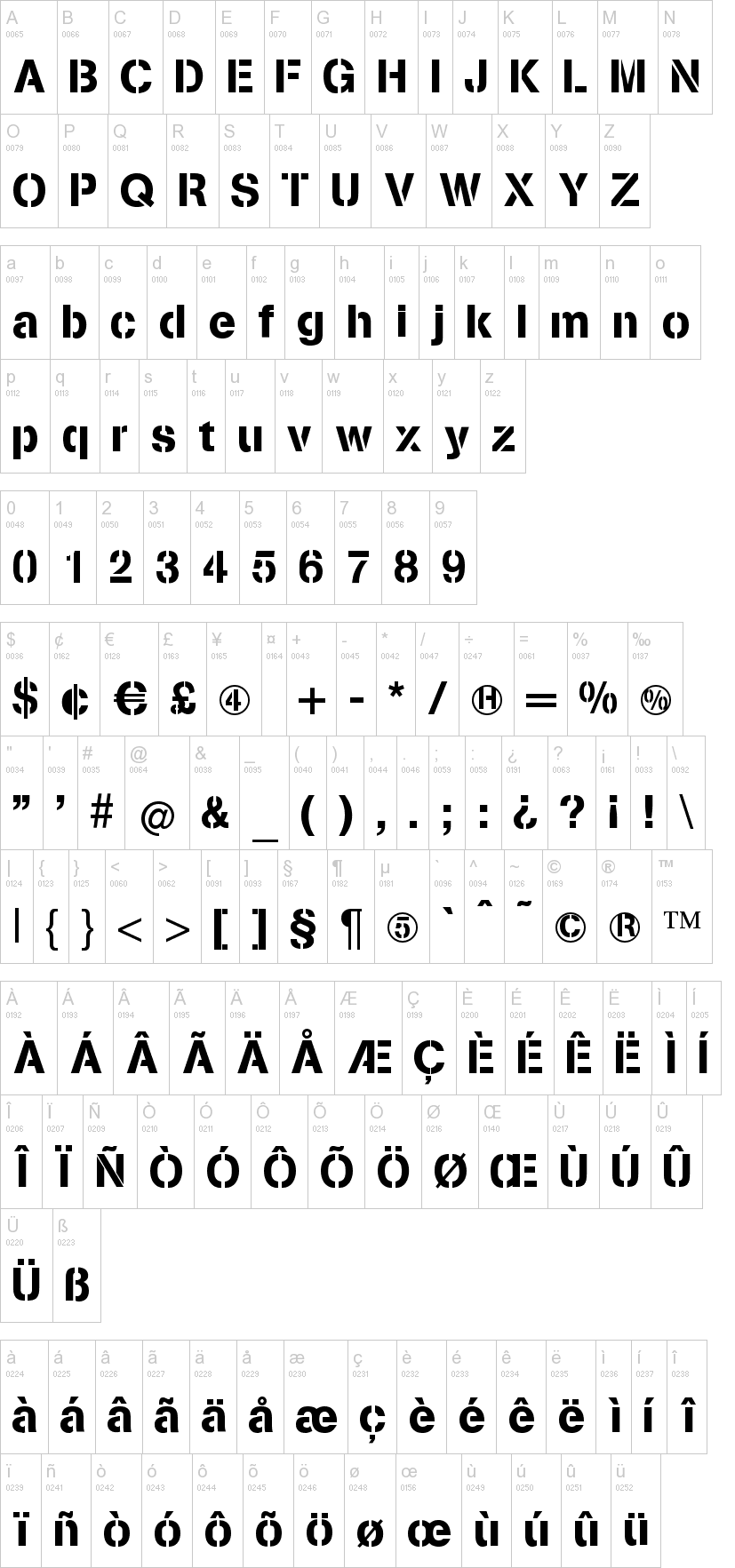 Stencilia 字体字形表