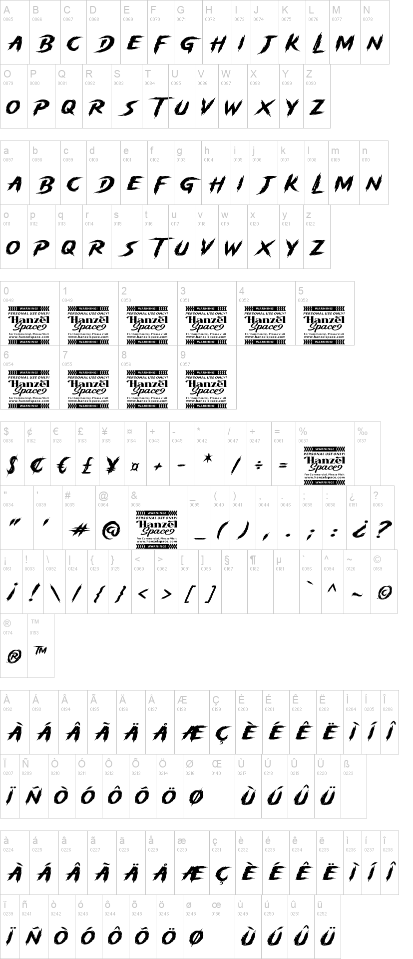 Storm Gust 字体字形表