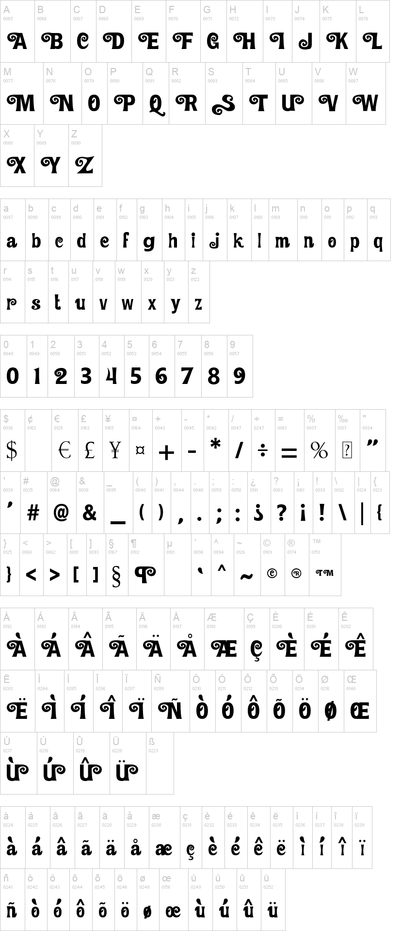 Sun Flower 字体字形表
