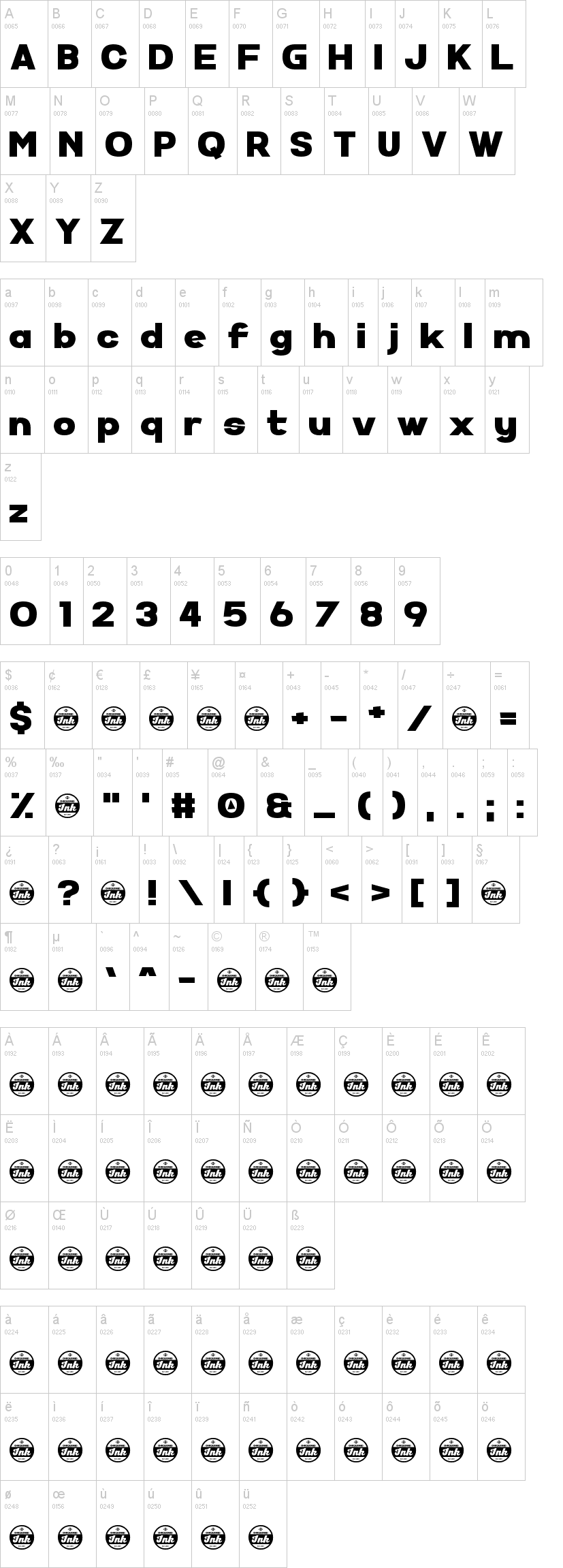 Super Comic 字体字形表