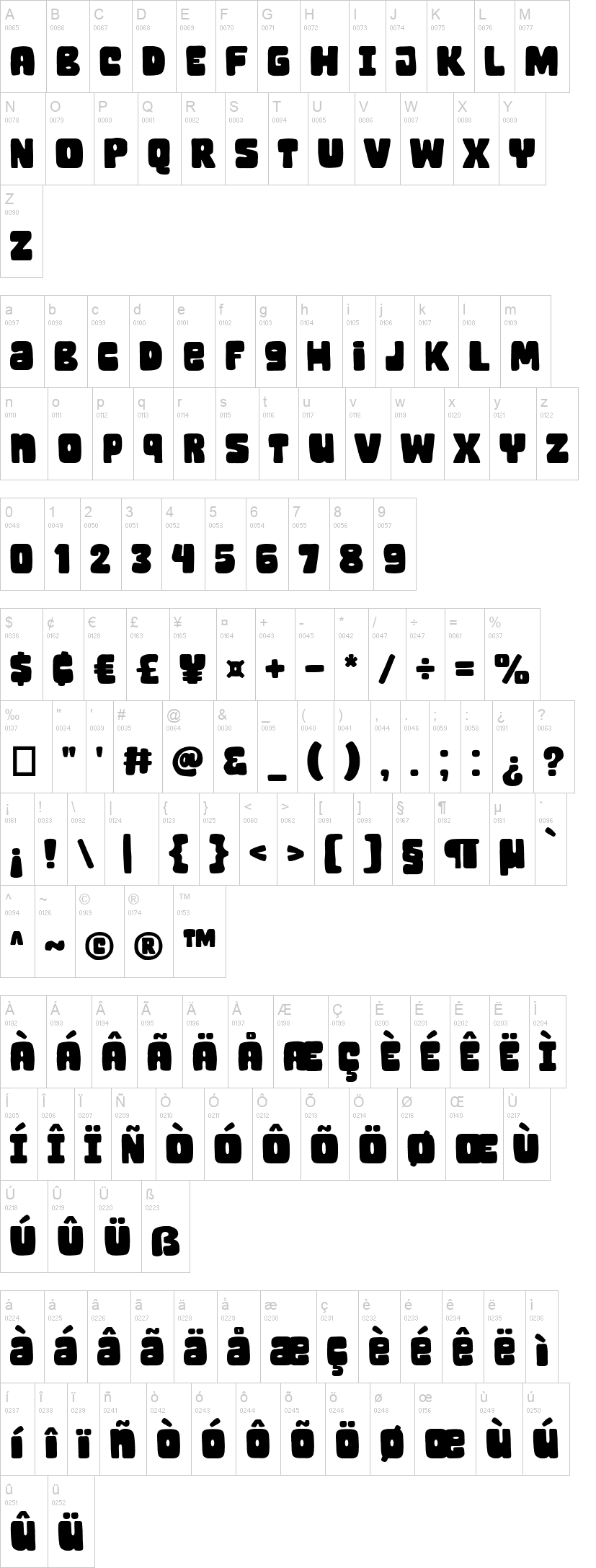 Super Hockey 字体字形表