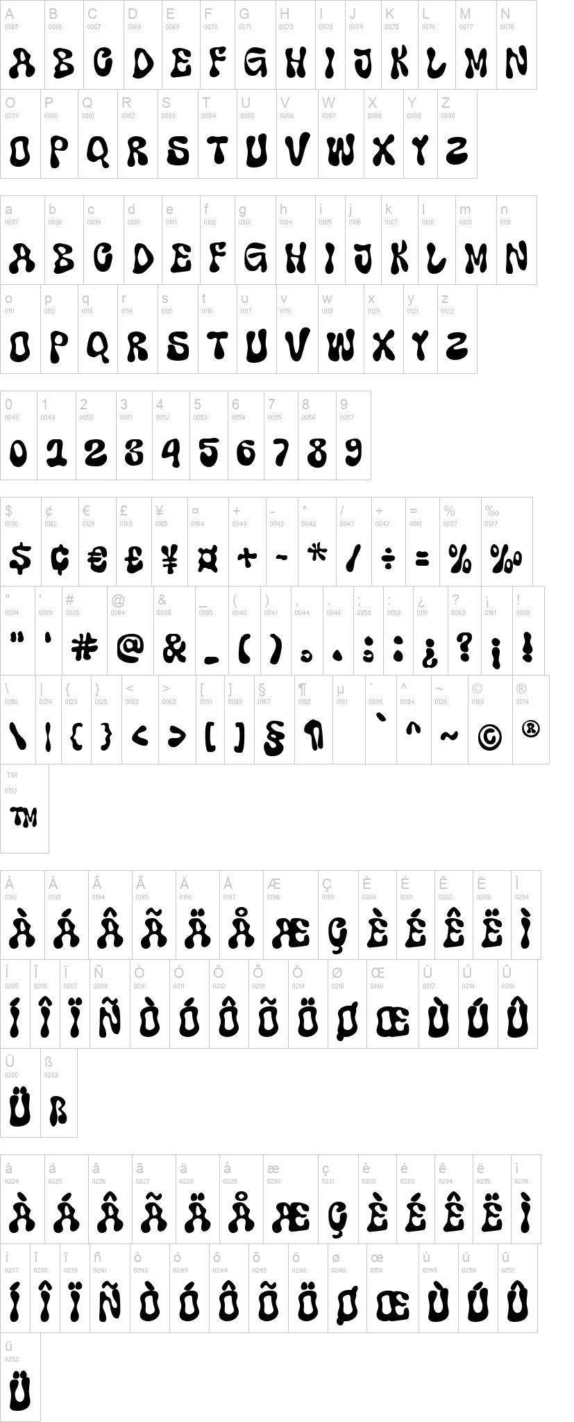 Super Shake 字体字形表