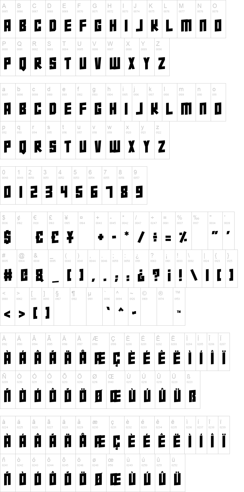 Super Squad 字体字形表