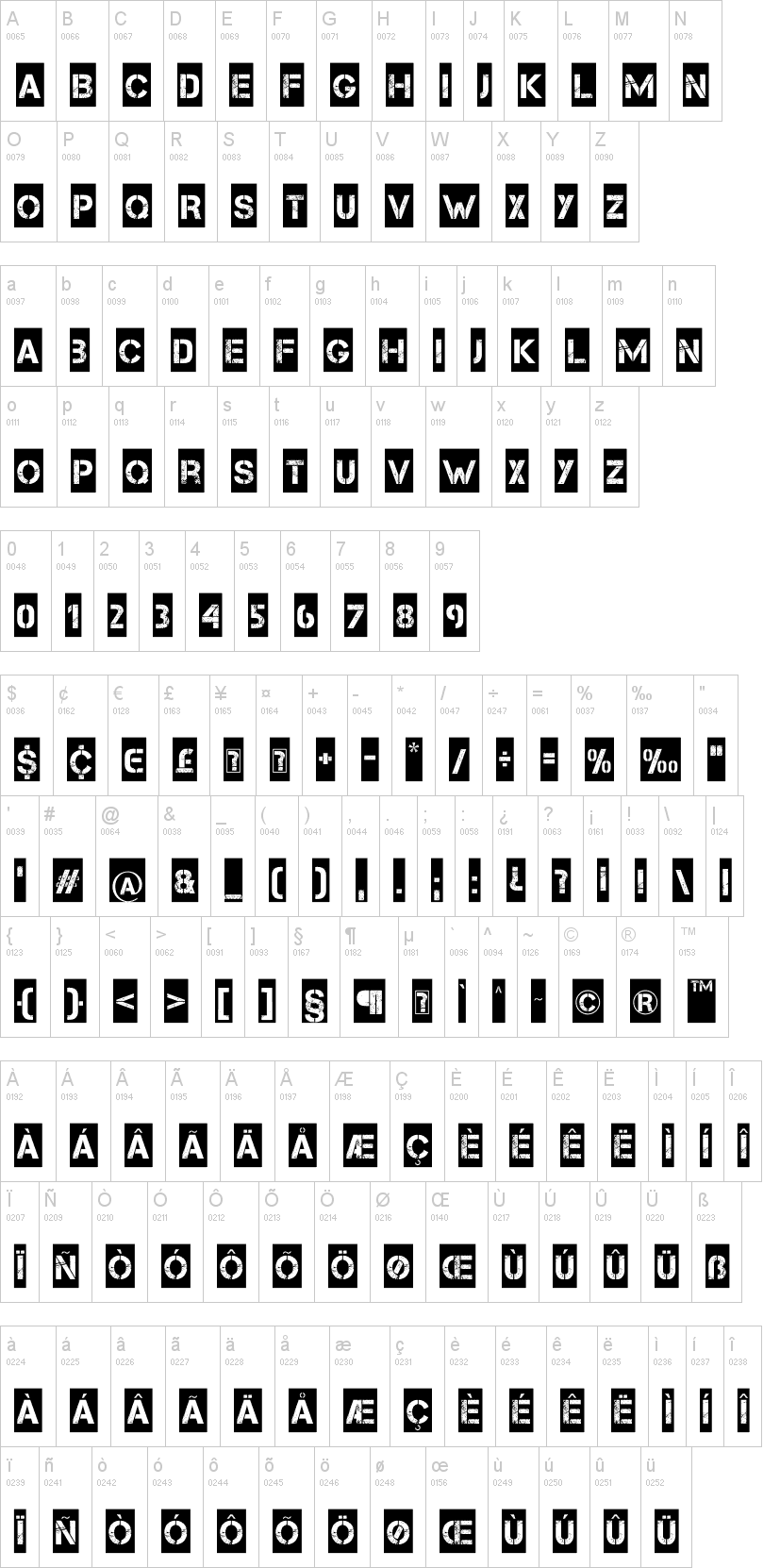Take Cover 字体字形表