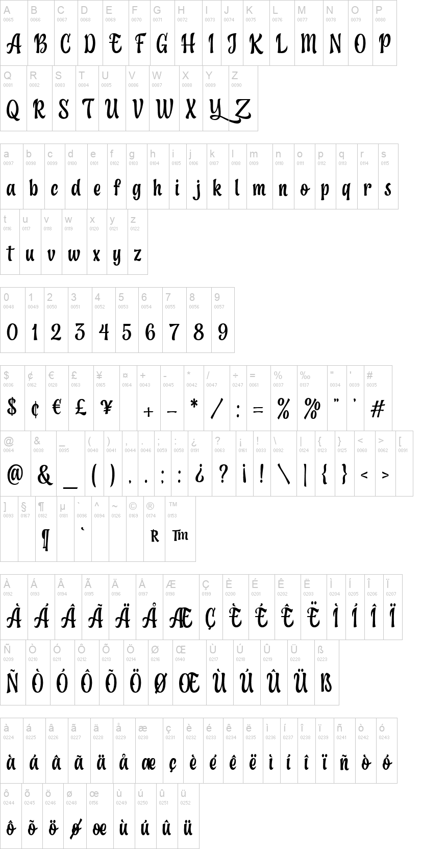 The Oriental Silence 字体字形表