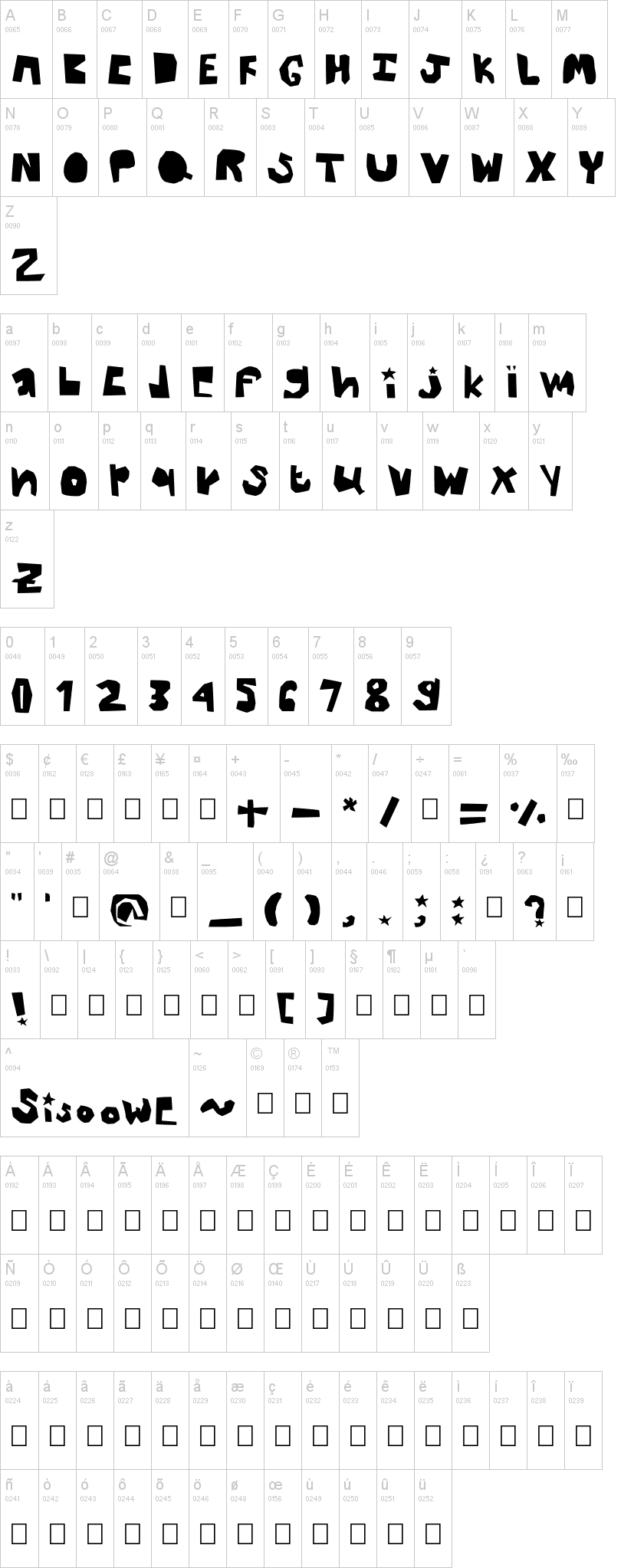 Thick 字体字形表