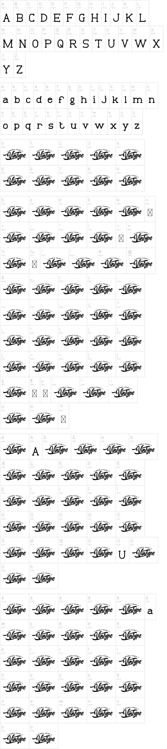Typewriterz 字体字形表