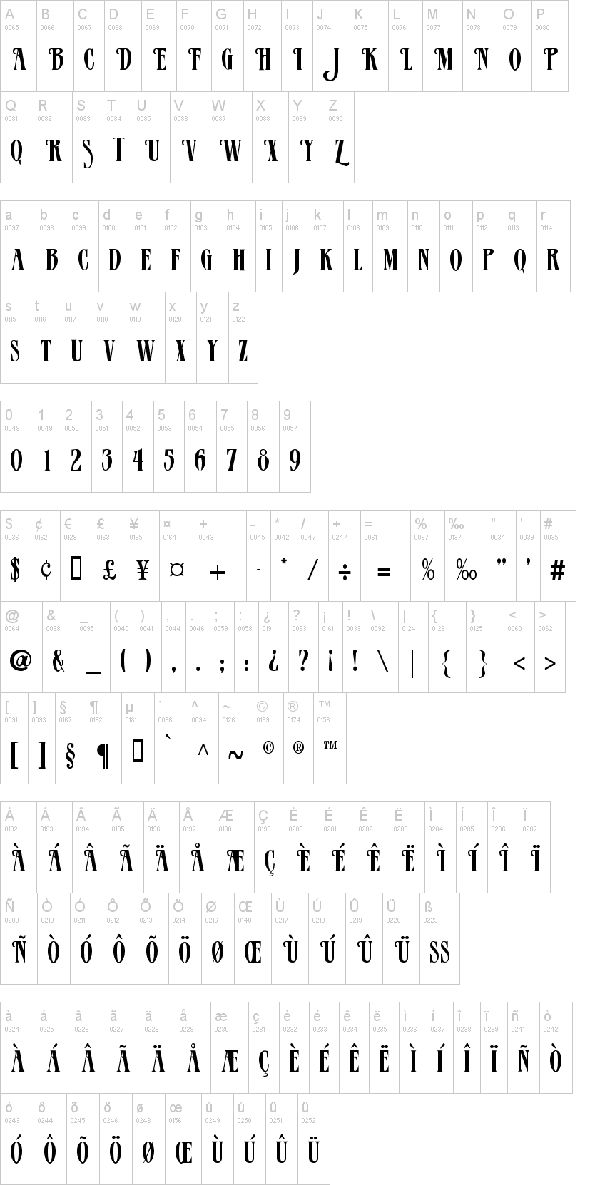 Verve 字体字形表