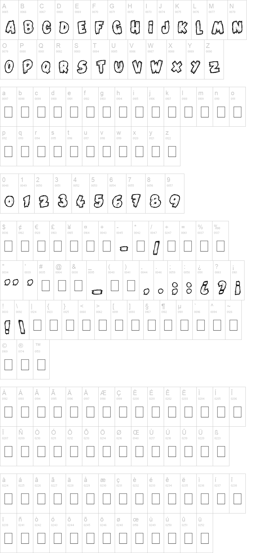 Vlump 字体字形表