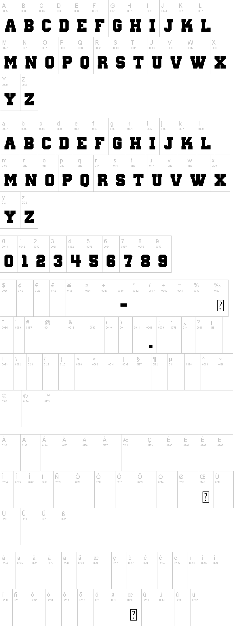Wanted M54 字体字形表