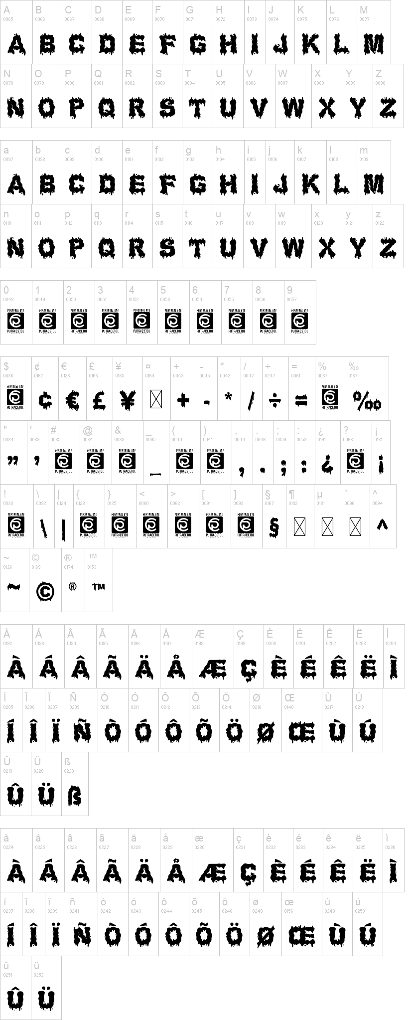 Water Splash 字体字形表