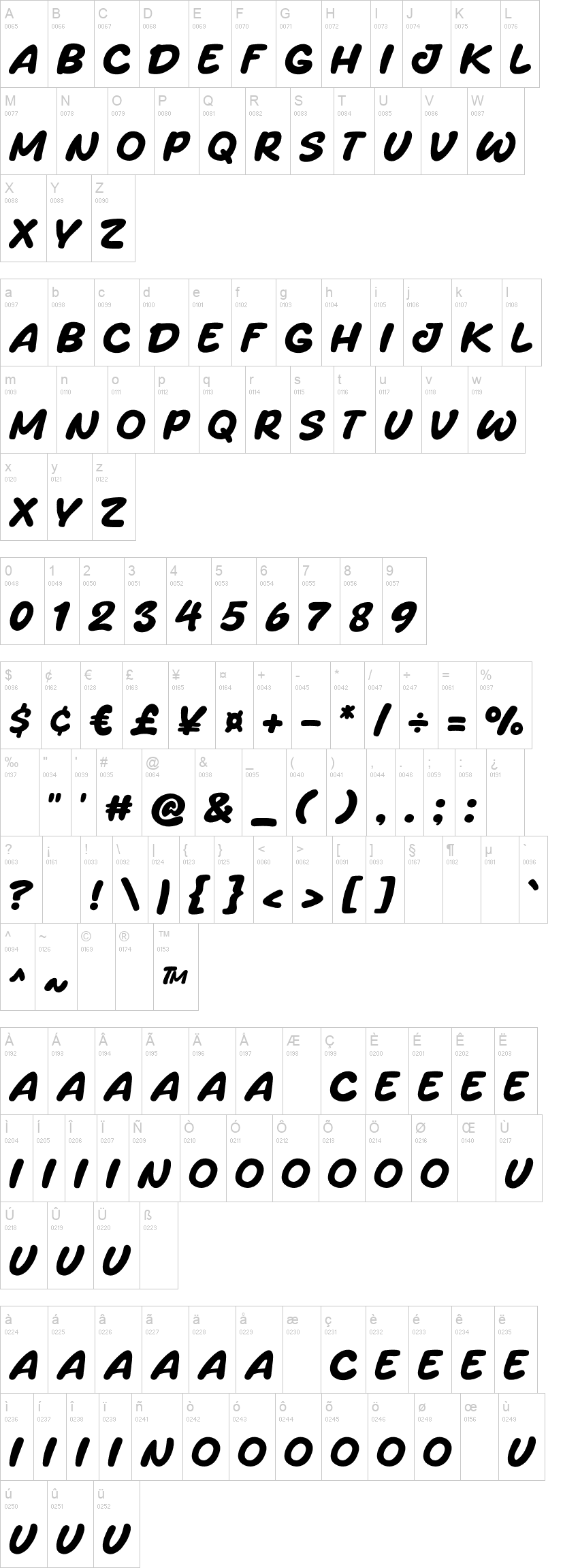 Waytoon 字体字形表