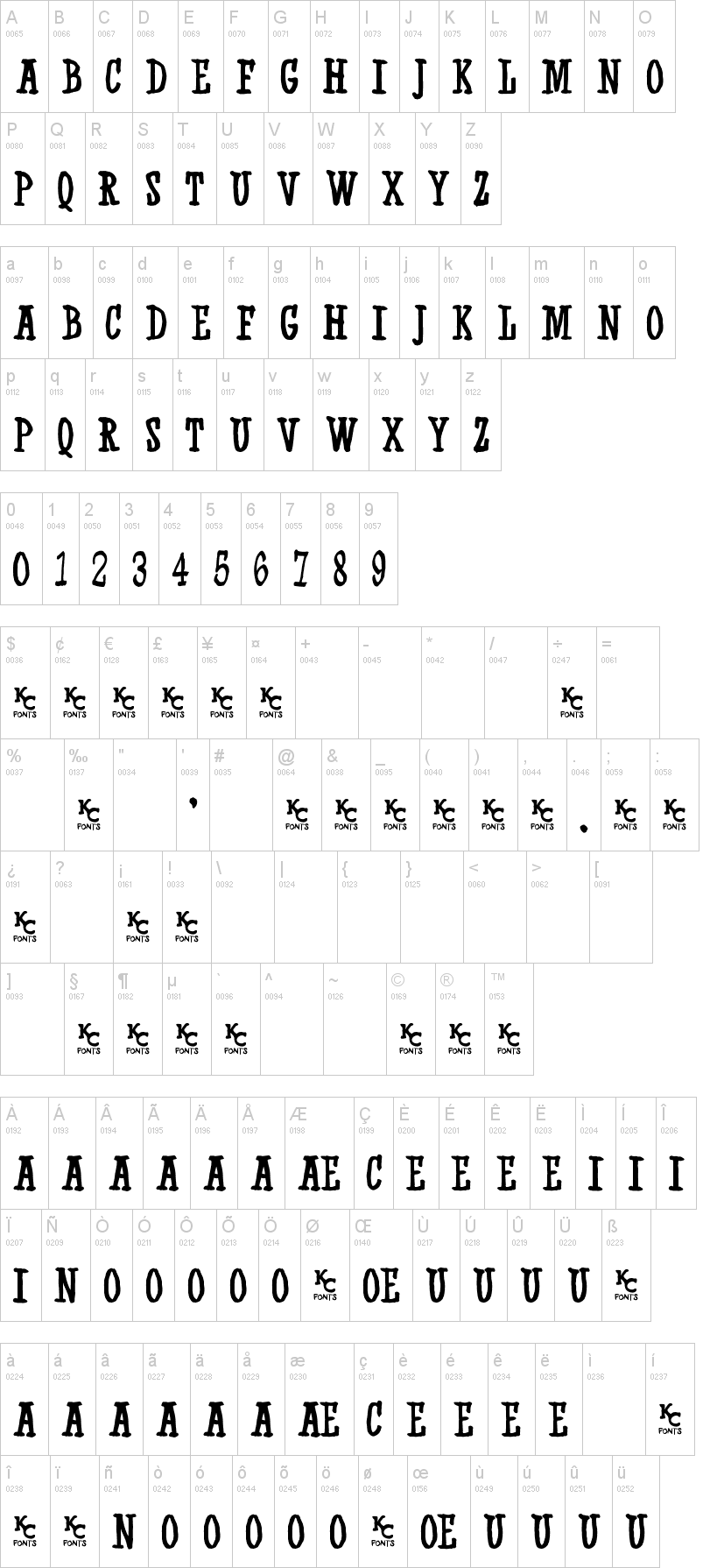 Western Swagger 字体字形表