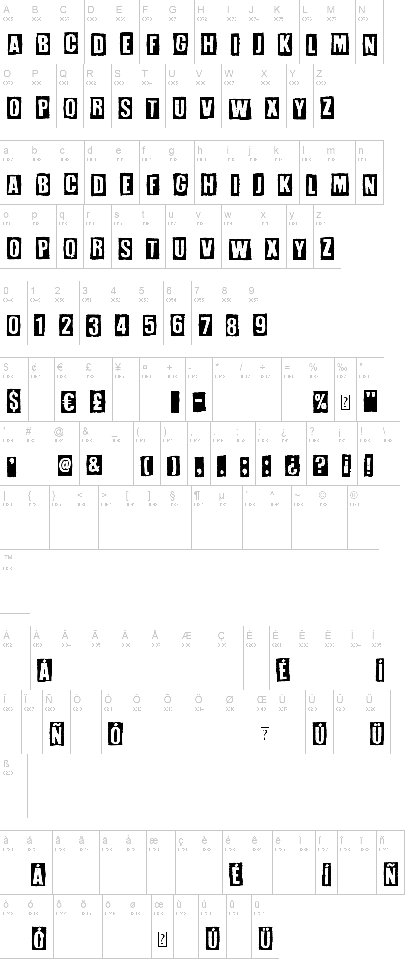 White On Black 字体字形表