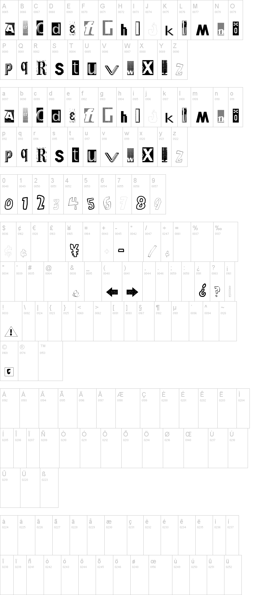 Windows Broken 字体字形表