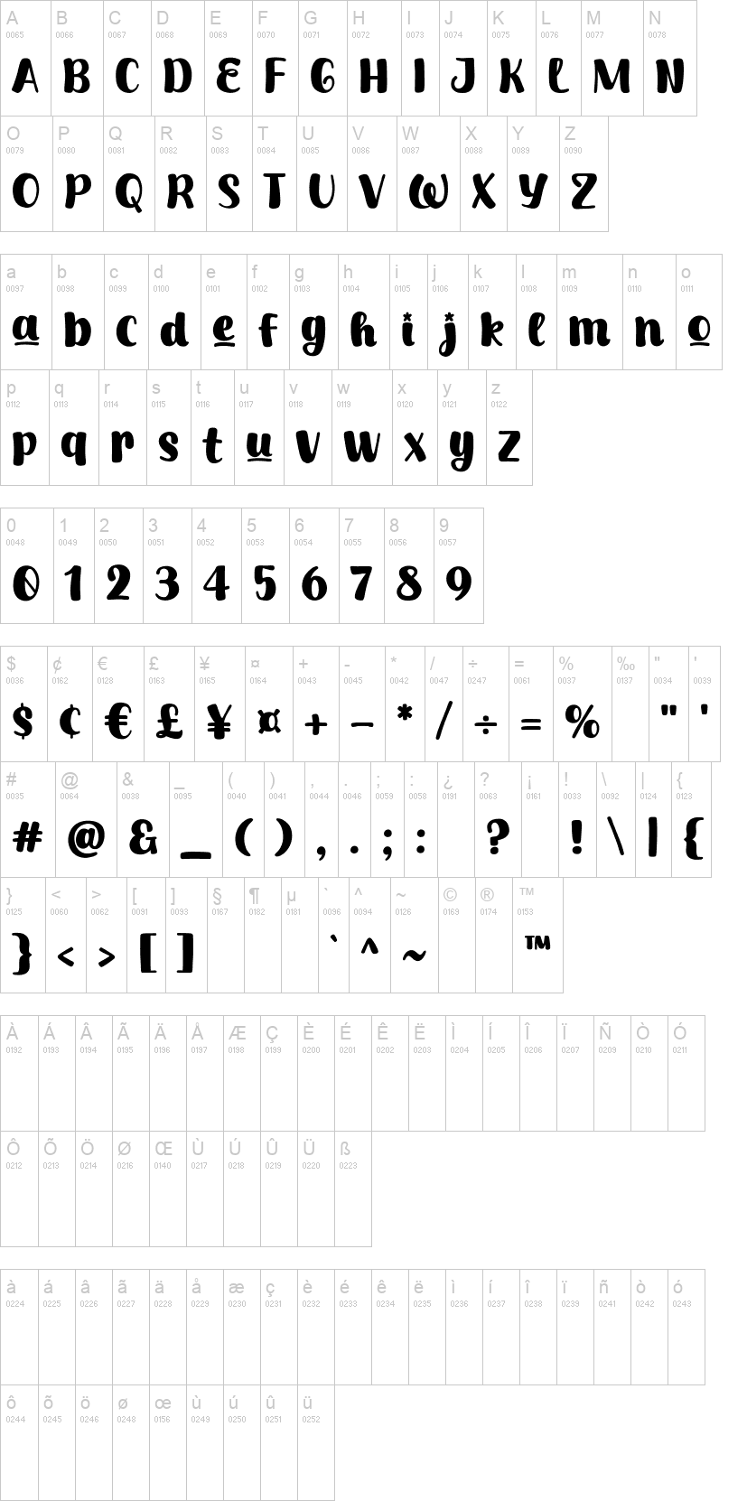 Winter Half 字体字形表