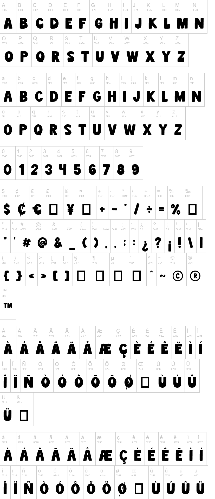 Wonderful Snowflake 字体字形表