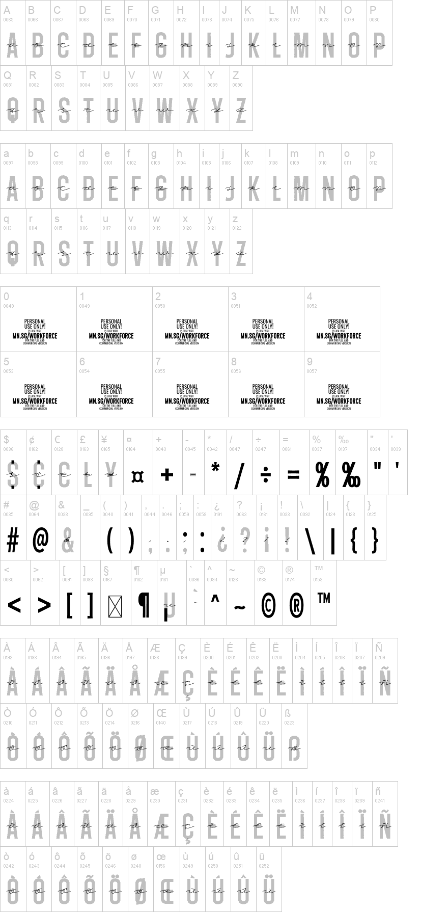 Workforce Combine 字体字形表