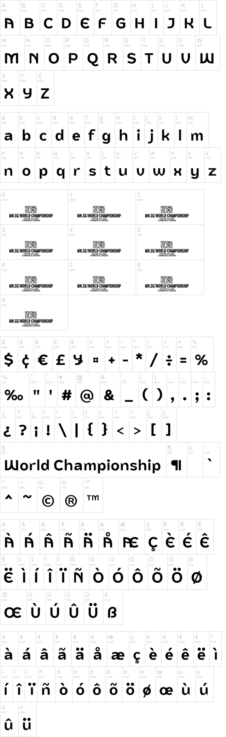 World Championship 字体字形表
