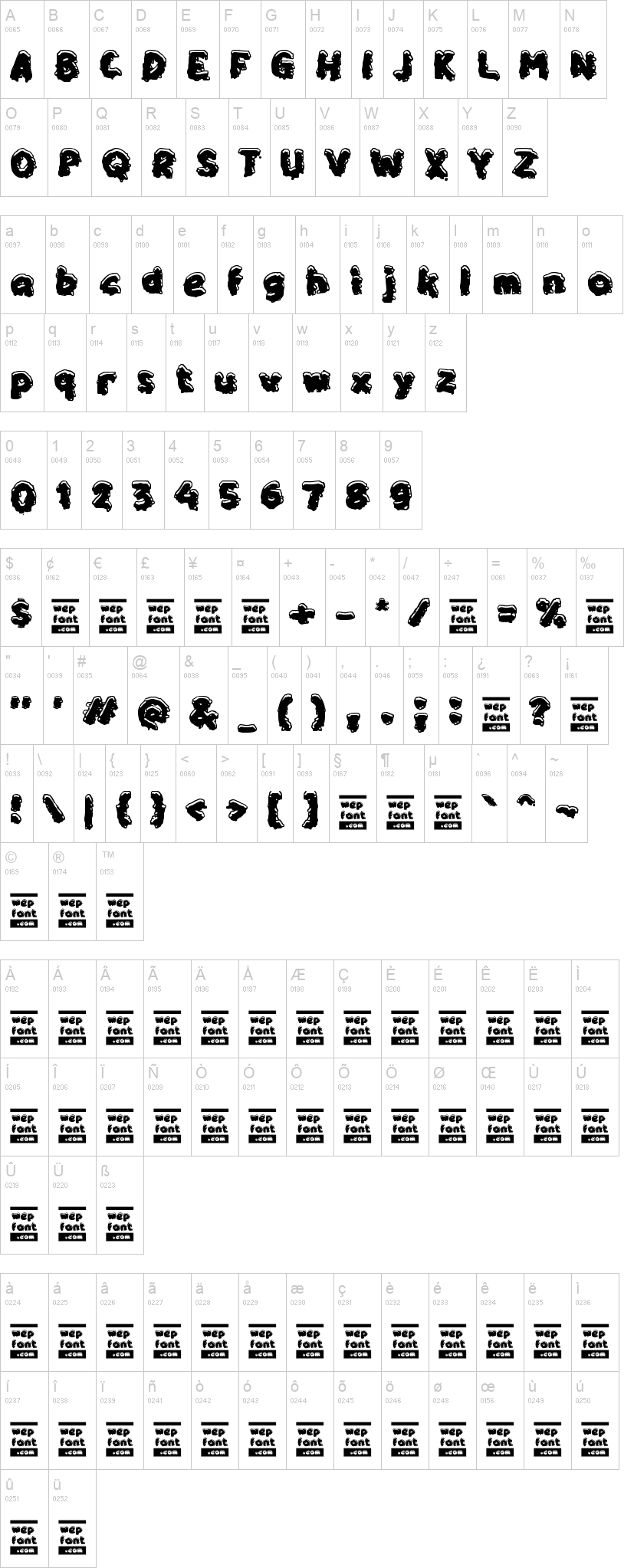 Y'cool 字体字形表