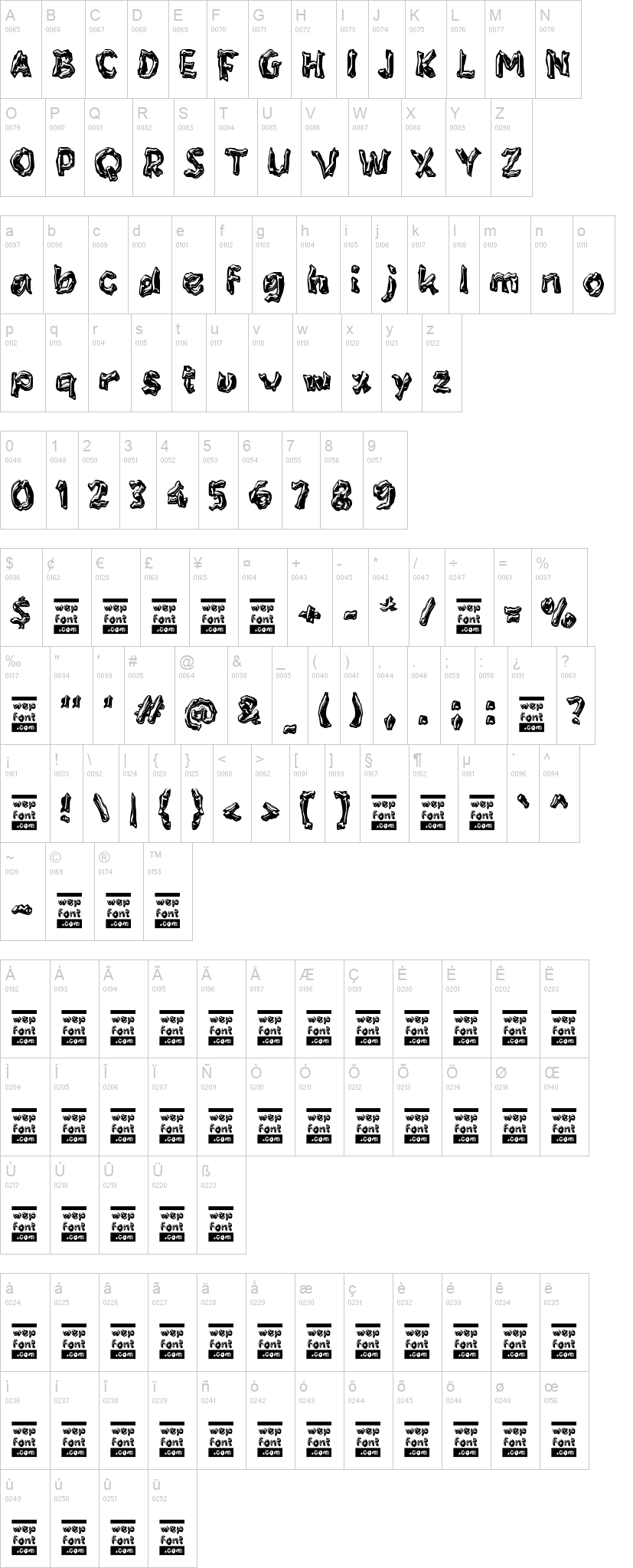Zabate 字体字形表