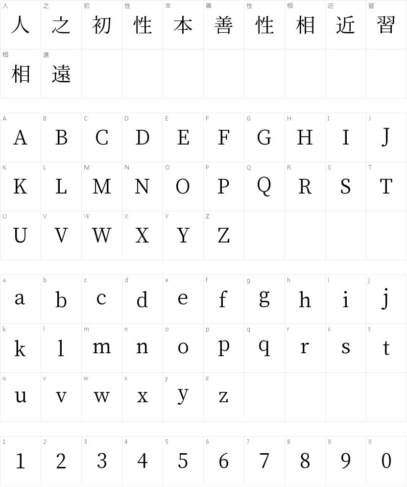 源样明体：克制中见个性的品牌字体 字体字形表