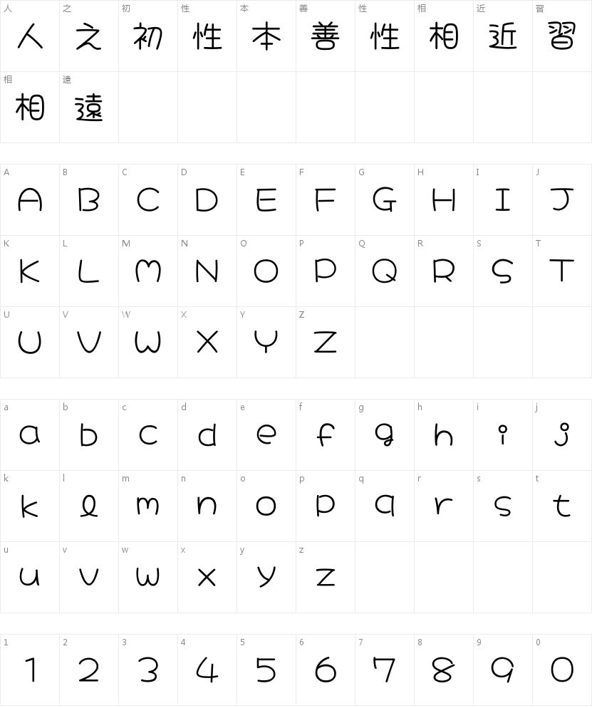 大波浪圆体：圆润活泼的日系书籍封面字体 字体字形表