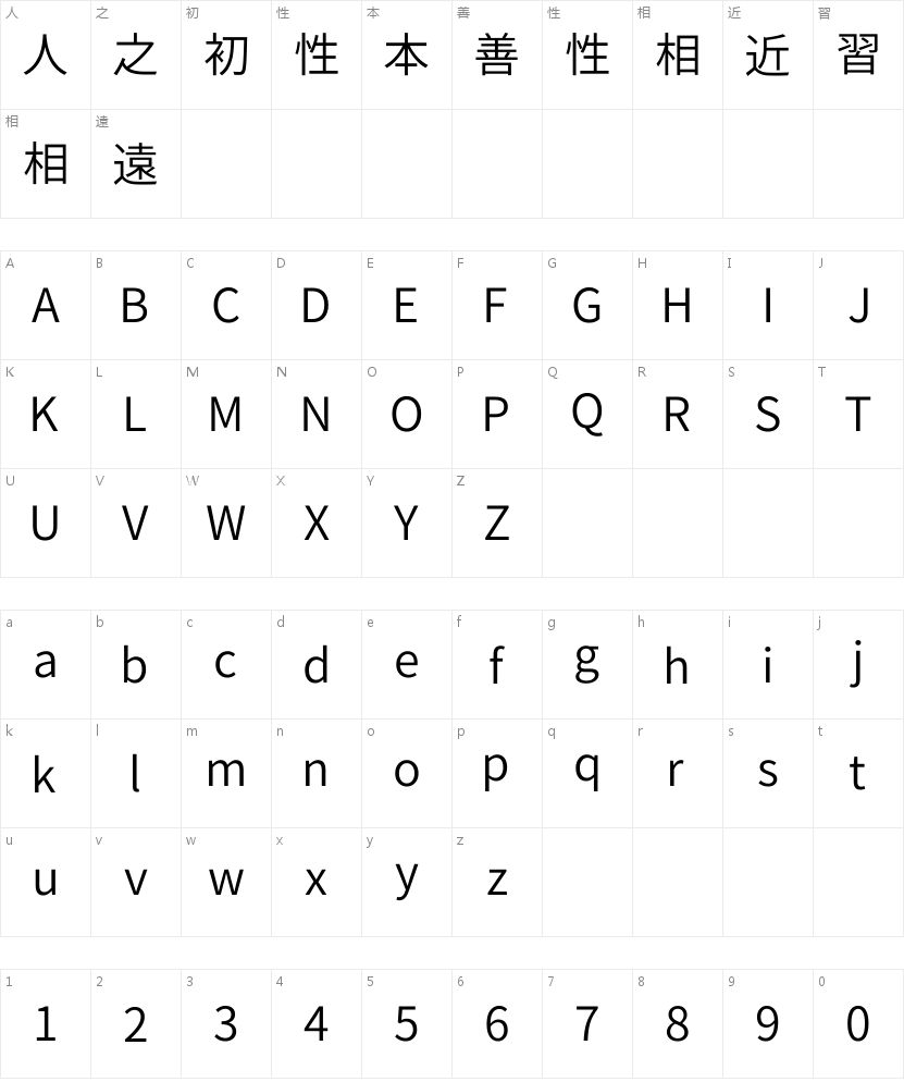 思源真黑 Normal——网页标题的视觉语言 字体字形表