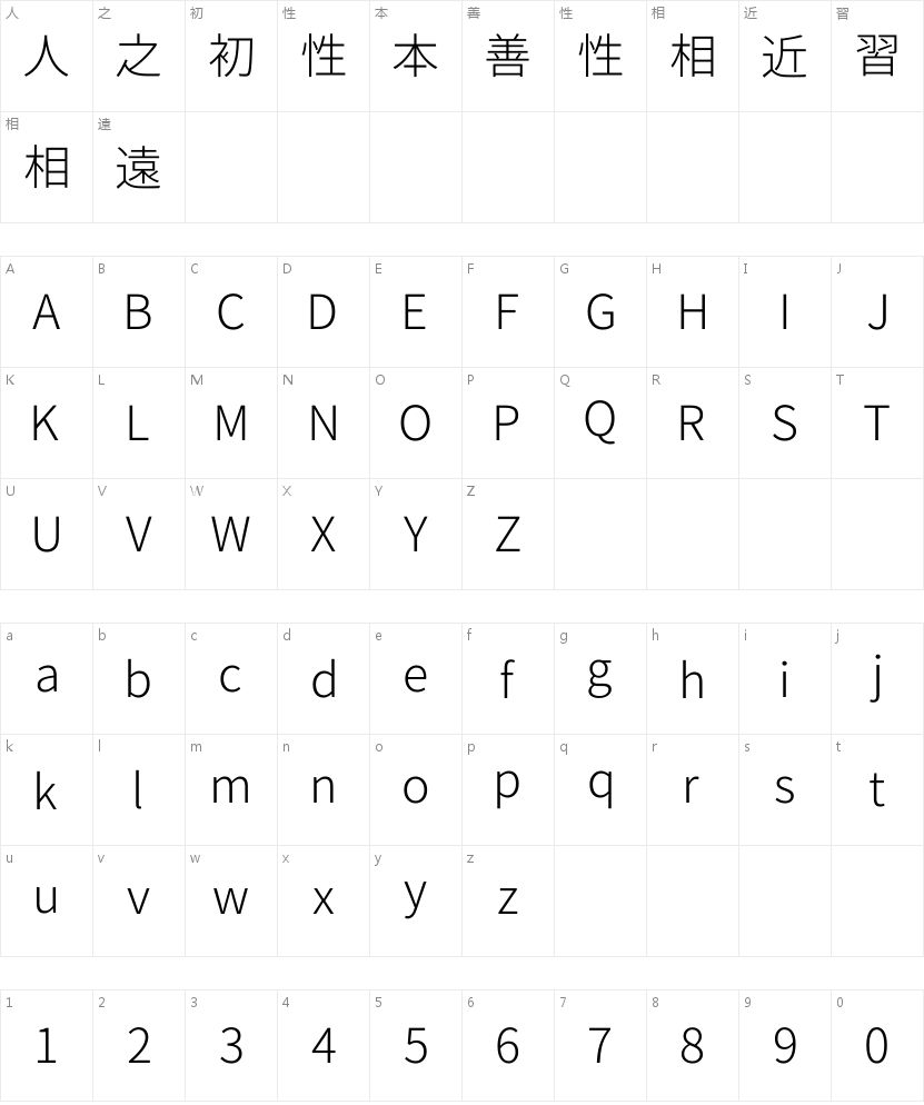 思源真黑 Light 评测 | 网页标题实力如何？ 字体字形表