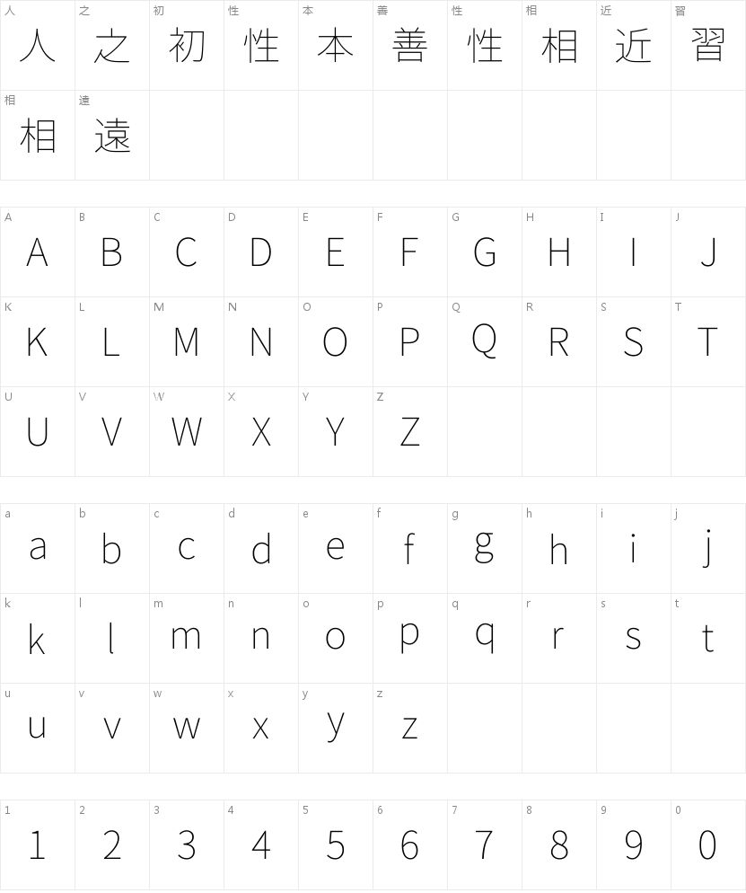 思源真黑 ExtraLight 为何是包装印刷的黑体优选 字体字形表