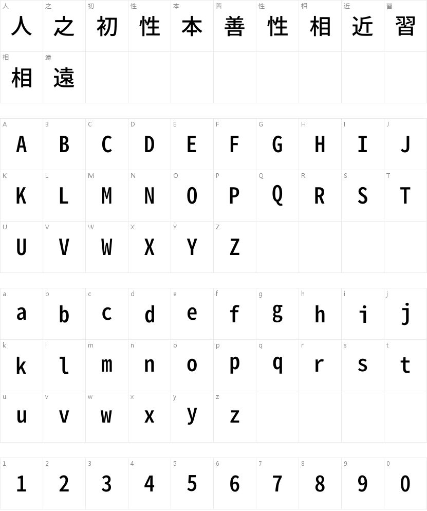 换个口味？聊聊「思源真黑等宽版 Medium」的排版细节 字体字形表