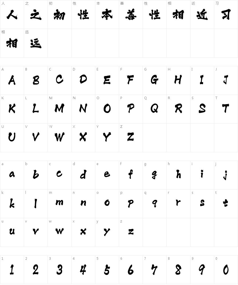 三极泼墨体下载｜电商Banner书法字体 字体字形表