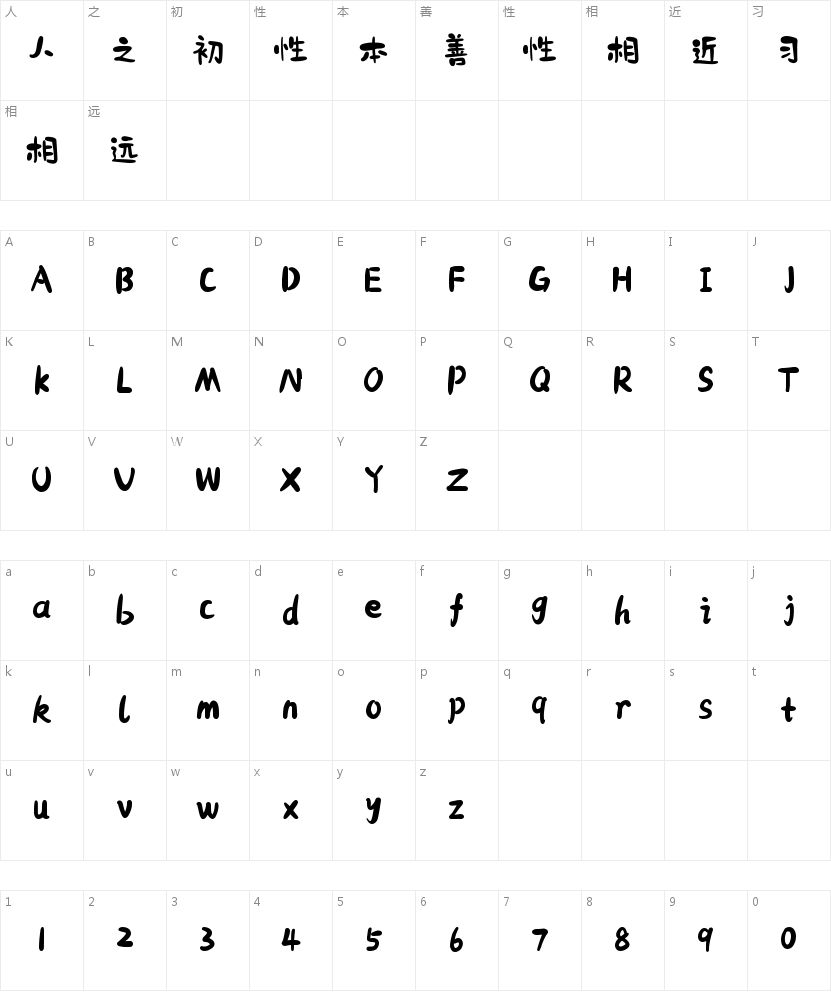 「也字工厂小石头」——咖啡店的字体语言，温暖而不幼稚 字体字形表