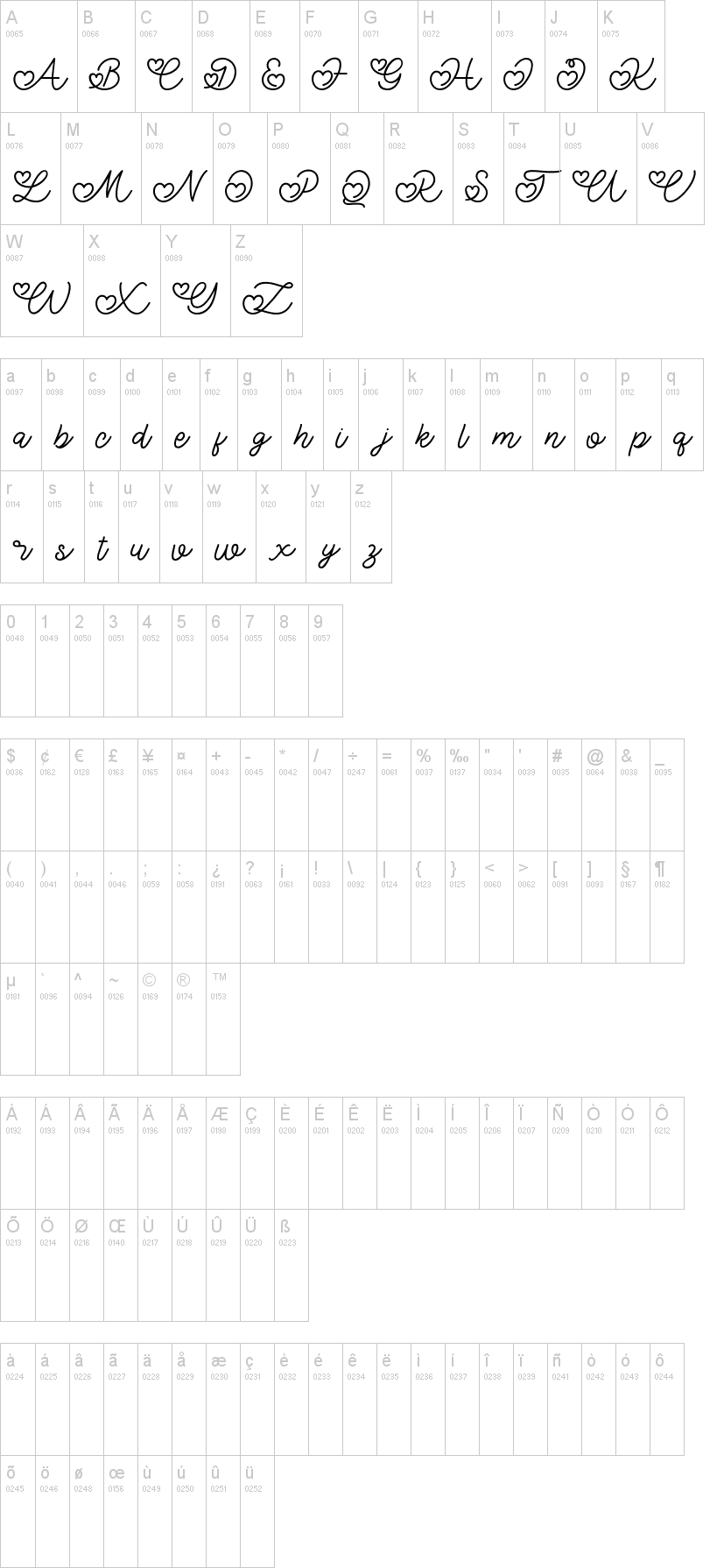 Lovely Valentine 字体字形表