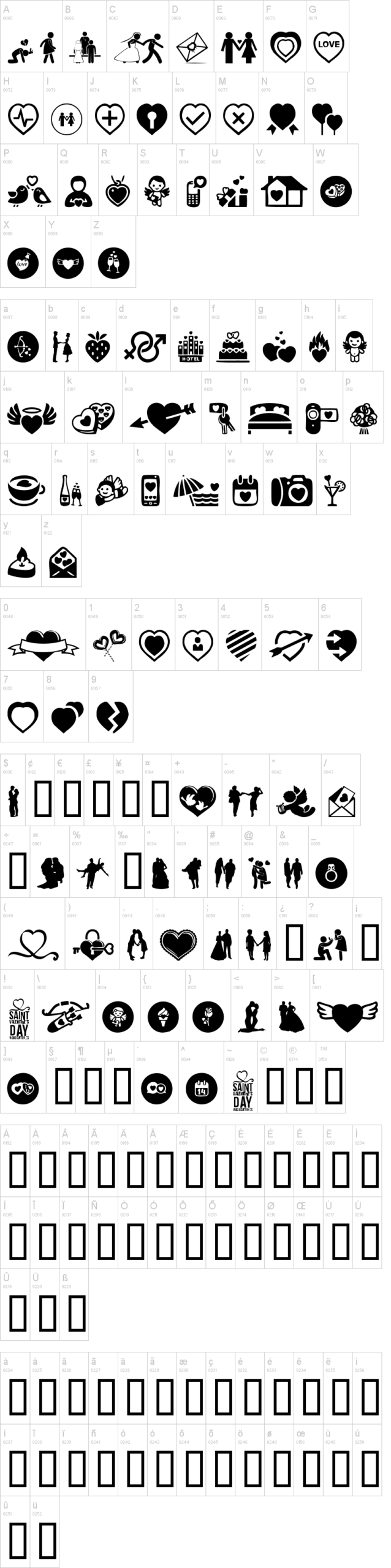 Saint Valentine's Day 字体字形表