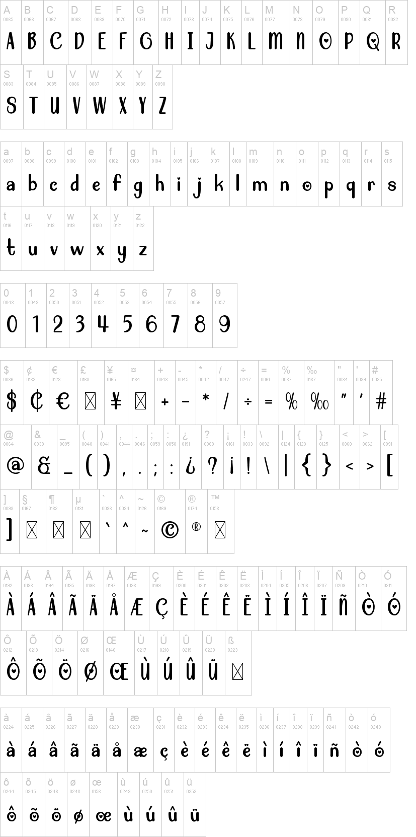 Heylove 字体字形表