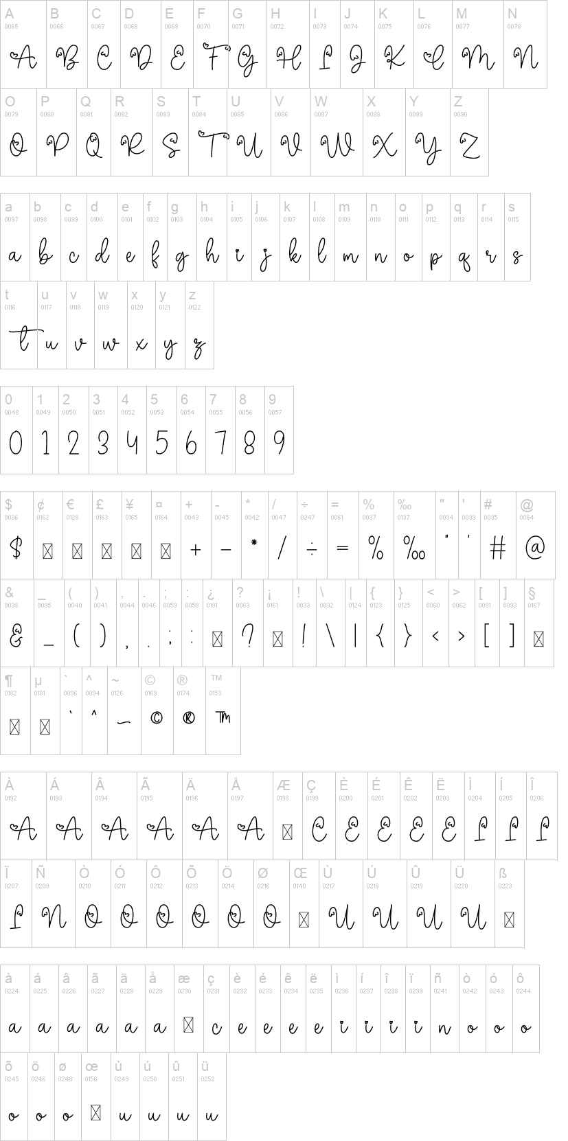 Liontine 字体字形表