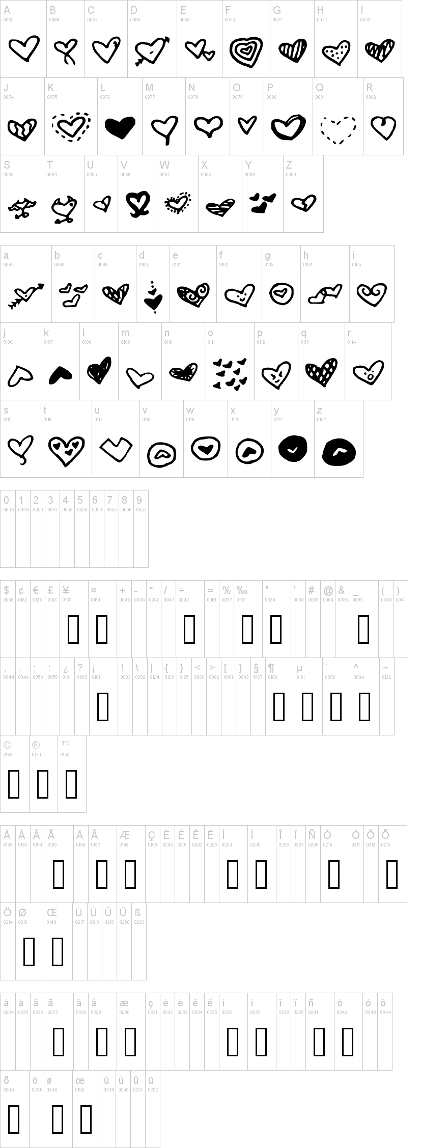 MW Heart 字体字形表