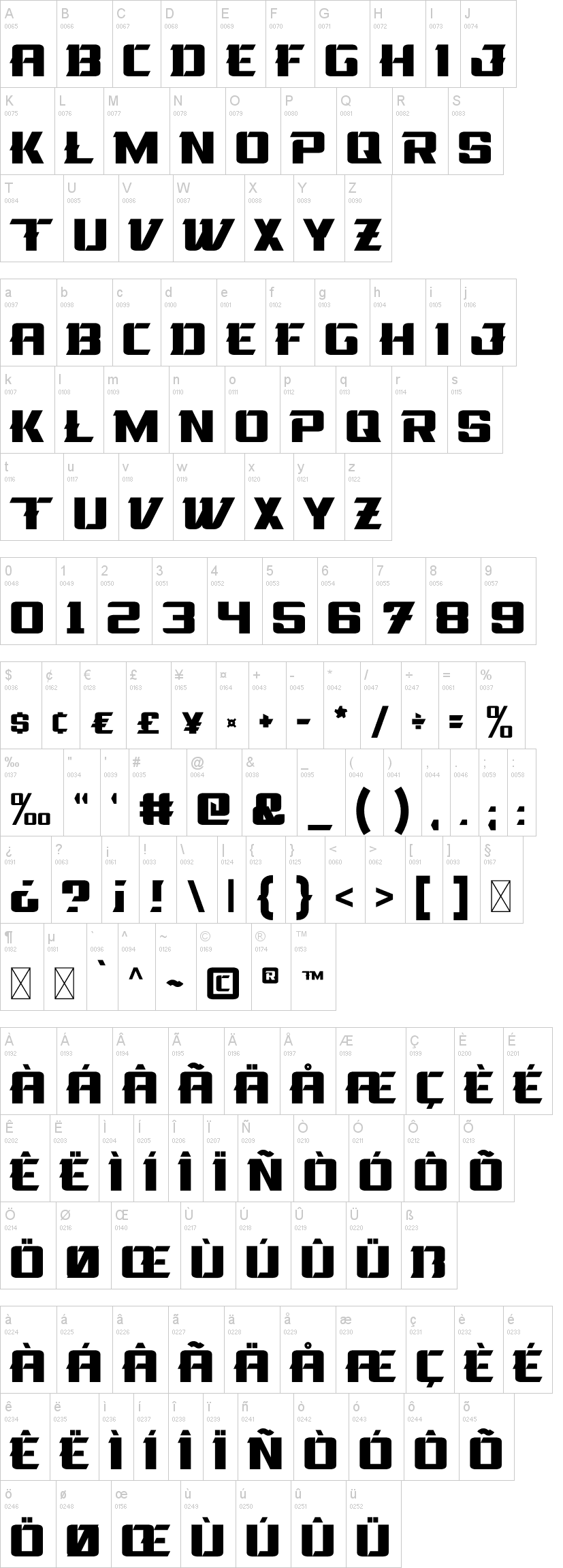 La Oriental 字体字形表
