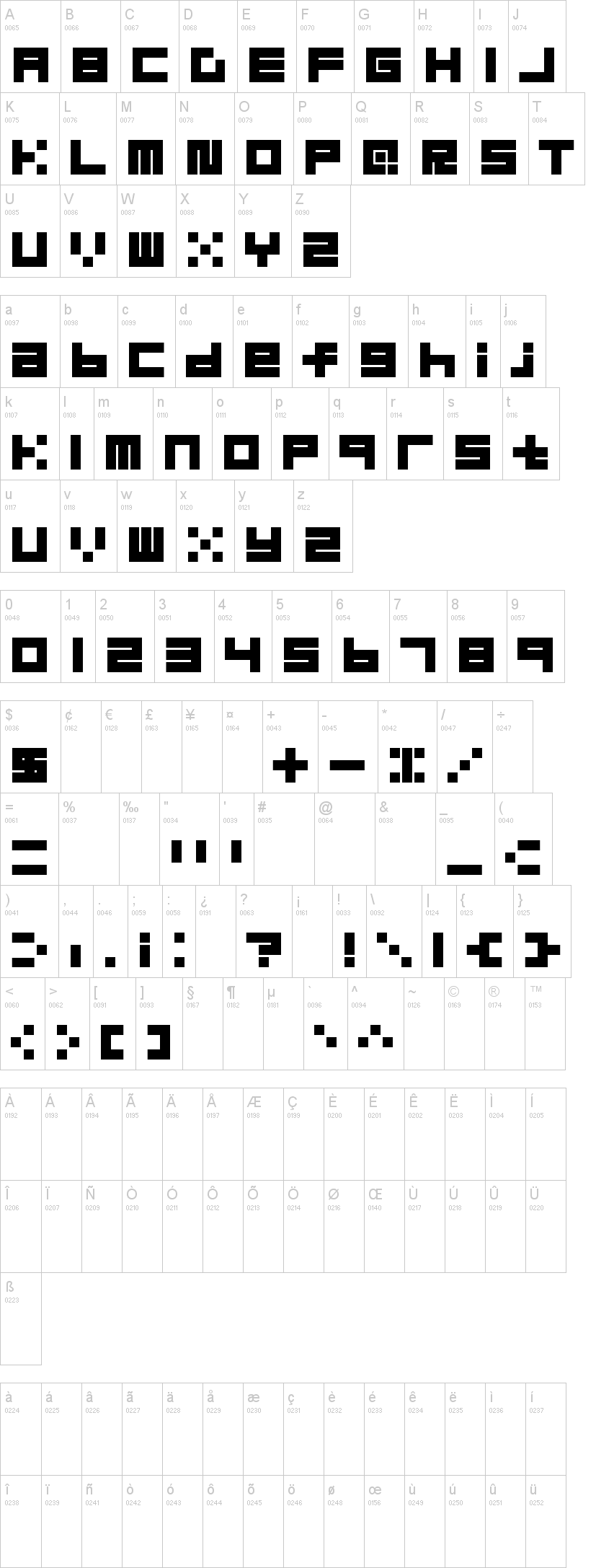 Block 字体字形表