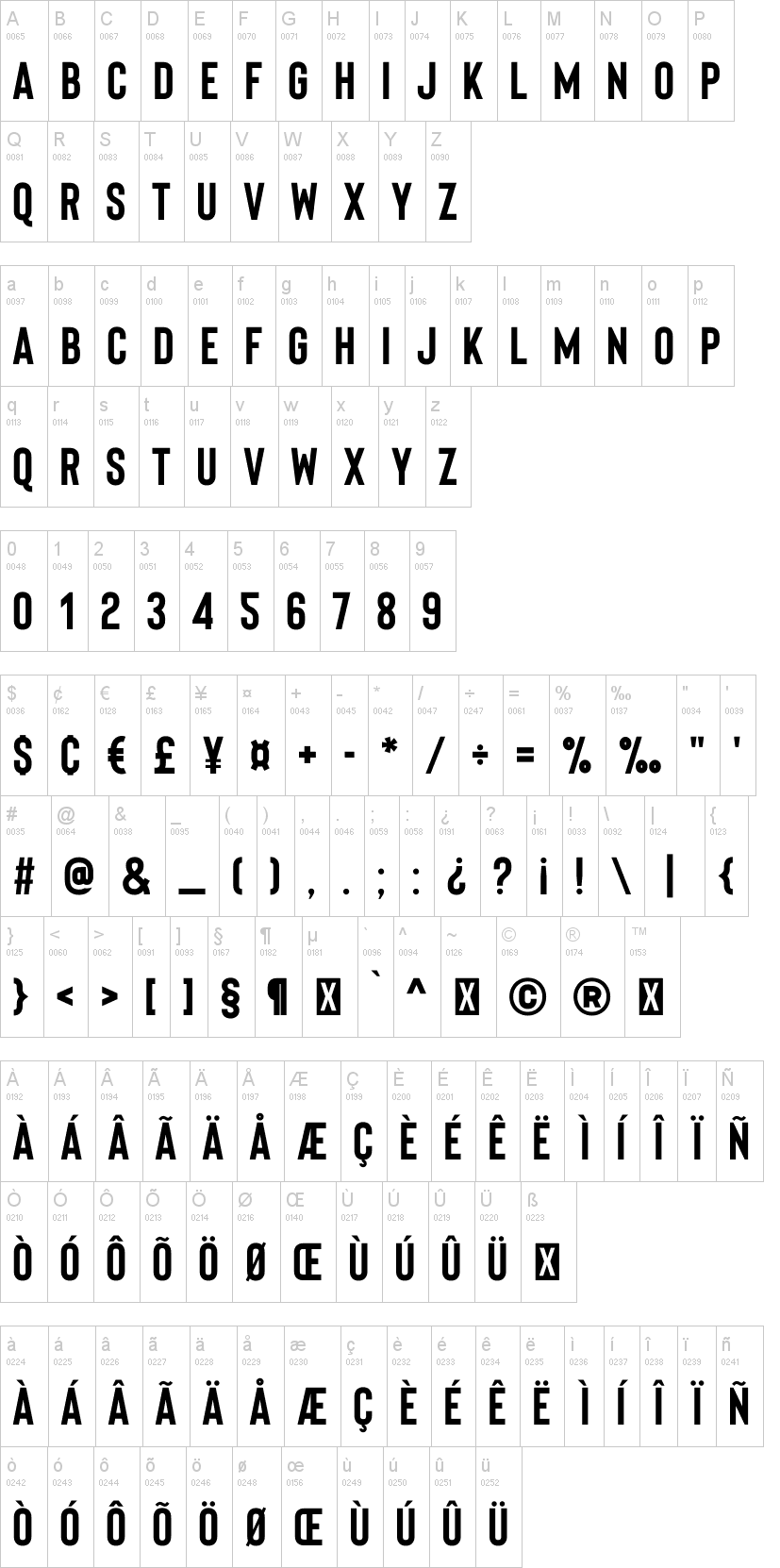 Bison 字体字形表