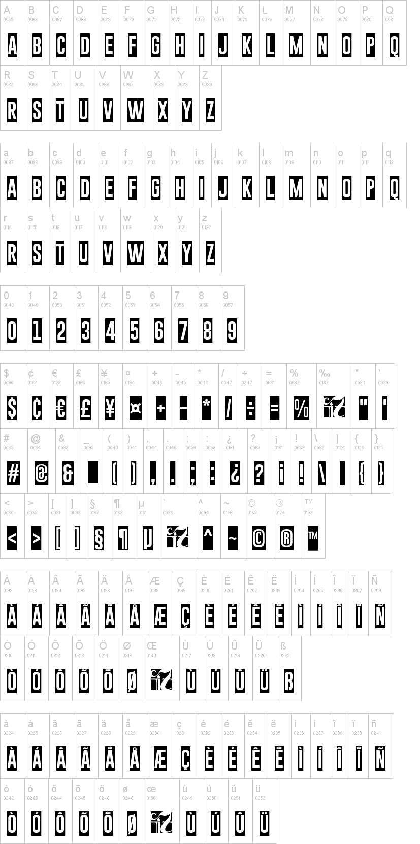 Gobold Blocky 字体字形表
